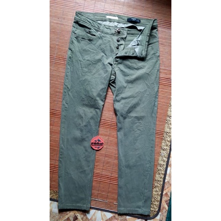MANGO MAN Denim Slim Fit Celana Panjang Pria Green Army Fly Button