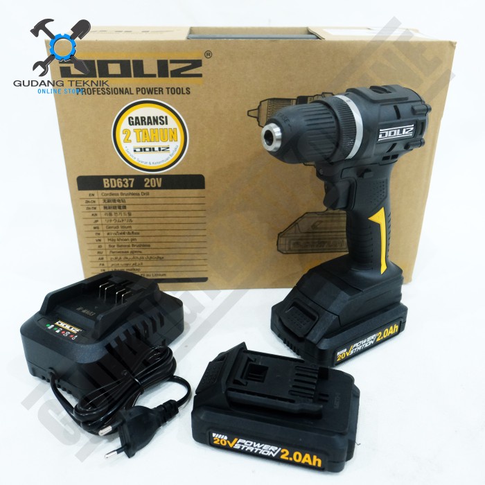 Mesin Bor Tangan Kayu Besi 10mm 20V BATERAI BD637 DOLIZ  / Bor CORDLESS Drill BRUSHLESS 10 mm 20 Volt BD 637 DOLIZ