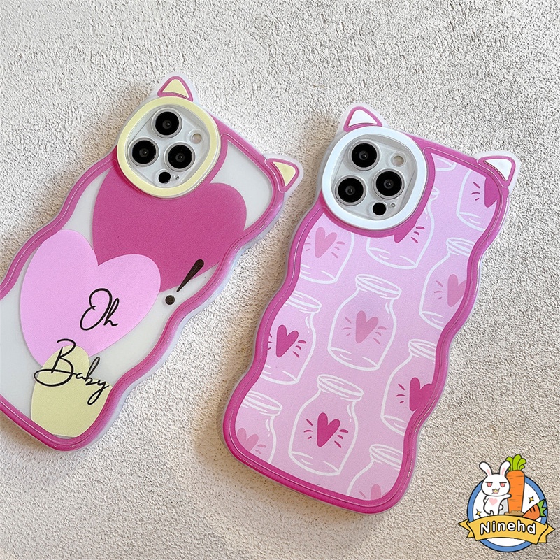 IPHONE Casing Kompatibel Untuk Iphone14 13 12 11 Pro Max X Xr Xs Max8 7 6 6s Plus SE Transparan Pink Pola Cinta Casing Ponsel Shockproof Silicone Soft Case Full Screen Cover Pelindung