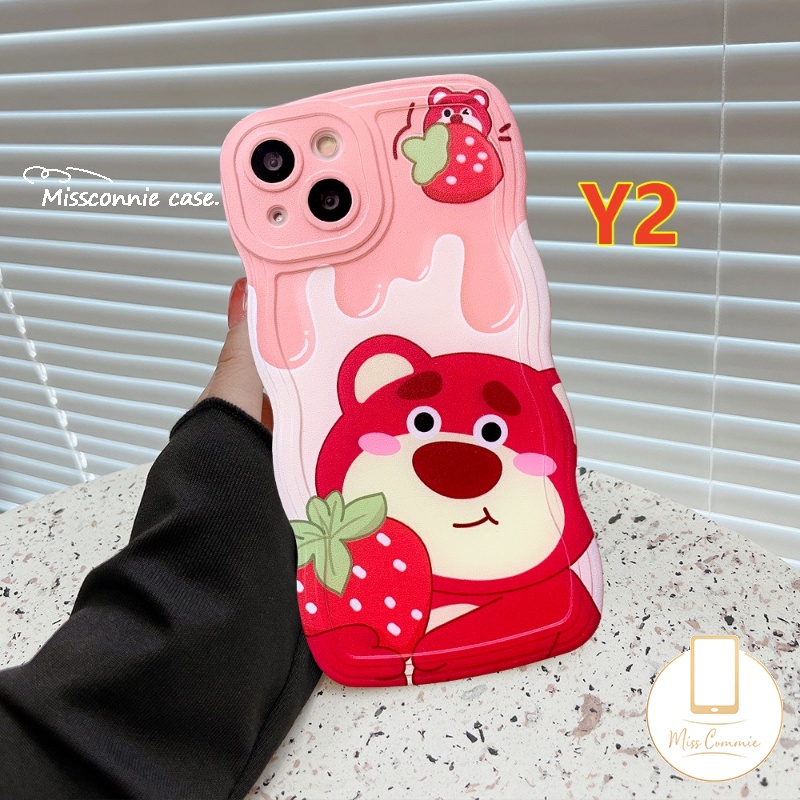 Casing Tepi Bergelombang Kompatibel Untuk iPhone 7Plus 8Plus XR 11 13 12 14 Pro Max X XS Max 6s 7 8 6 Plus 14 Plus SE 2020 Lucu Winnie The Pooh Kartun Manyo Strawberry Bear Soft TPU Cover