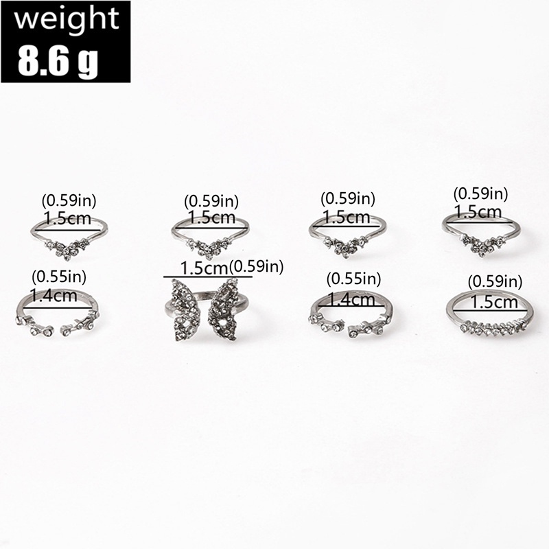8pcs/set Korea Fashion Cincin Emas Kupu-Kupu Berongga Mutiara Cincin Jari Rings Untuk Aksesoris Perhiasan Wanita