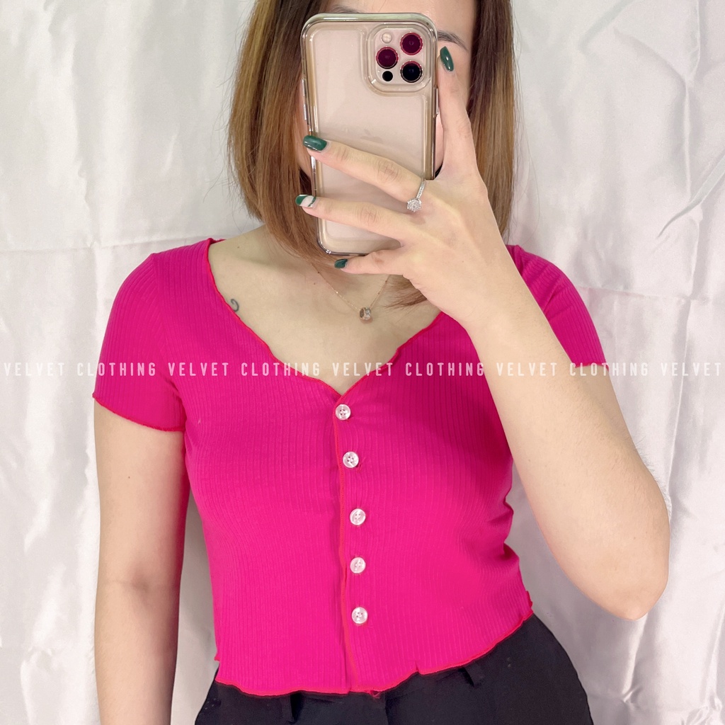 Crop Top Button Import wanita / Atasan button wanita / Kaos wanita import / Croptop rib button 3629 RIB