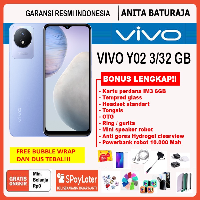VIVO Y02 RAM 3/32GB DAN Y02T RAM 4/64GB NEW GARANSI RESMI VIVO INDONESIA