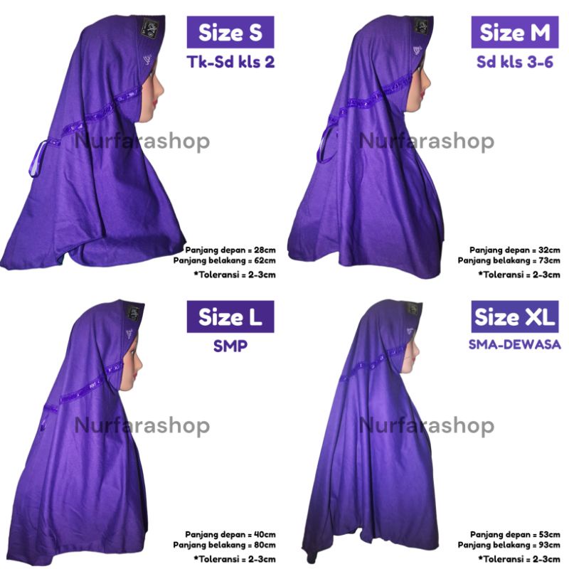 JILBAB INSTAN PITA SAMPING SERUT ASTRI KERUDUNG SEKOLAH ANAK TK SD SMP SMA DEWASA WARNA UNGU TERONG 