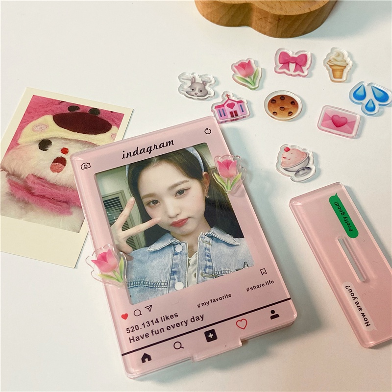 Bingkai Foto Akrilik Dengan 10pcs Dekorasi INS Idol Photocard Emoji Display Holder 3inch Kreatif Desktop Dekorasi Alat Tulis