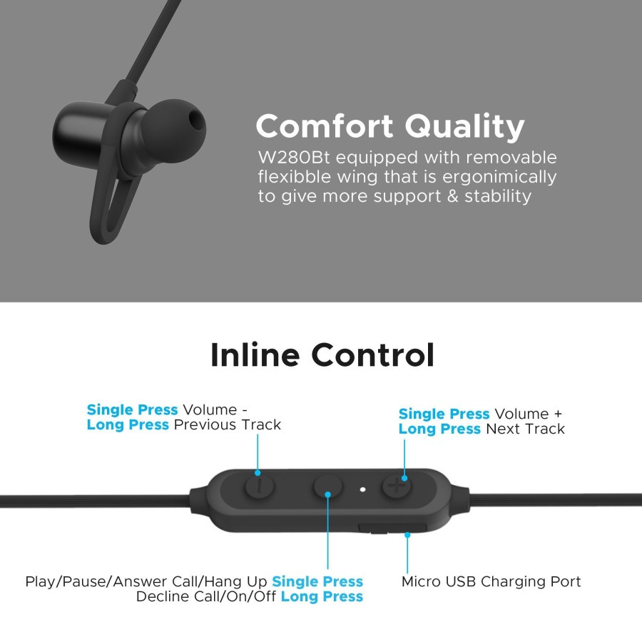 Edifier W280BT Black In-Ear Wireless Earphones