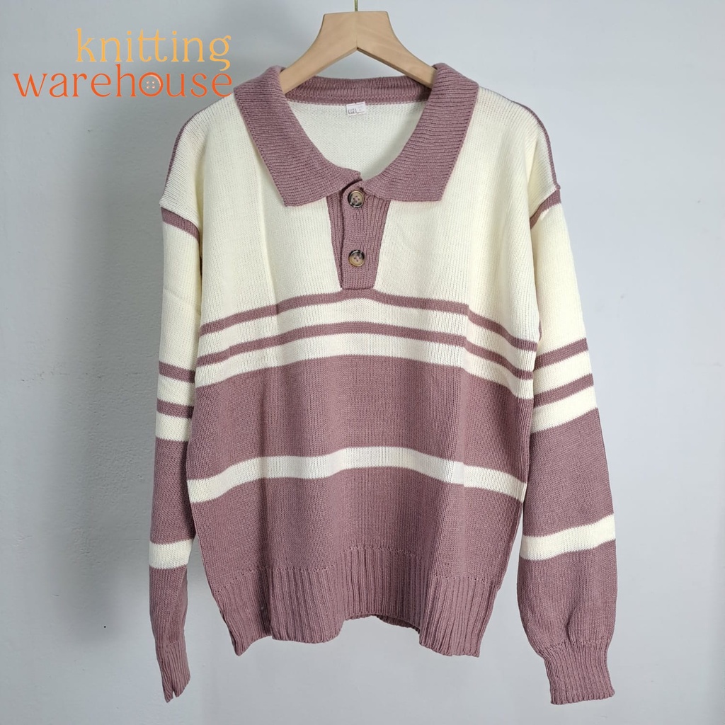 Rina Polo Stripes Sweater - Top Soft Knit - Atasan Rajut Wanita (K021)