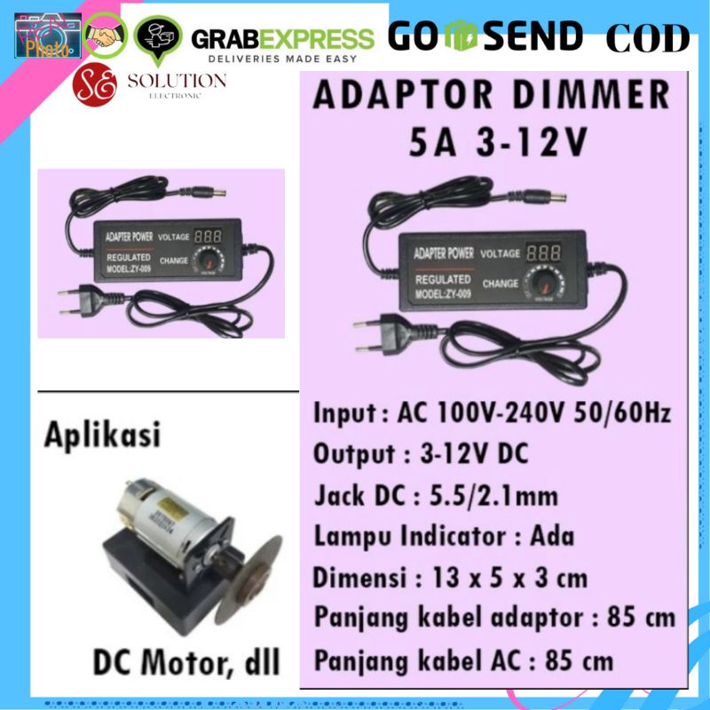 Adaptor Dimmer Adjutable Power Adapter 5A AC-DC 3-12Volt Adapter Dimmer