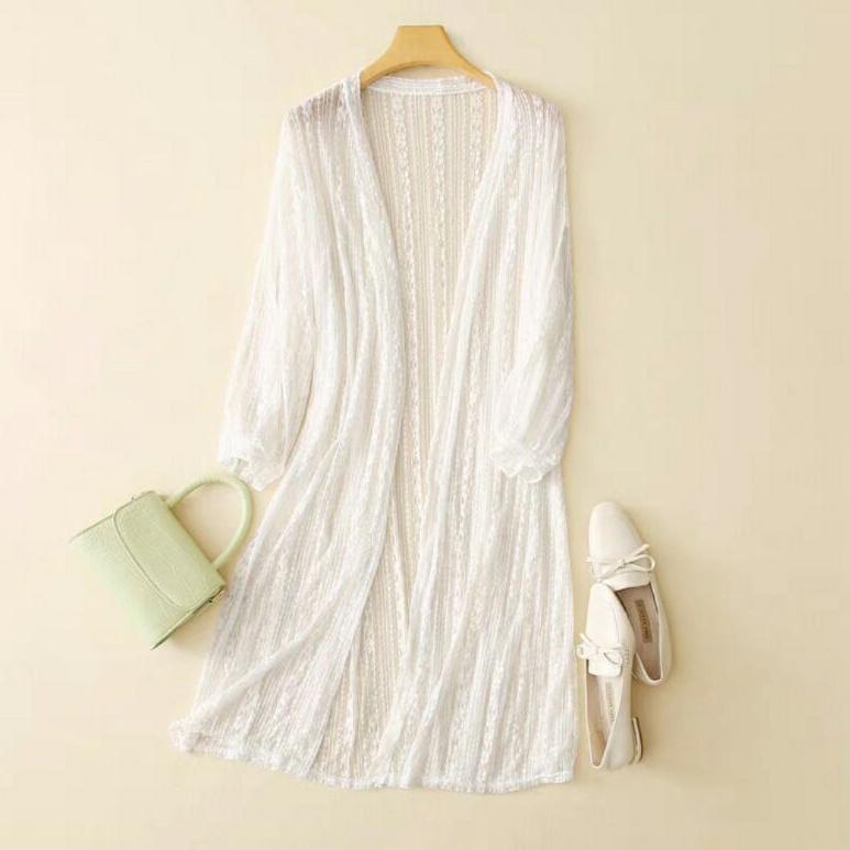 [PRODUK DNWHI58] [ BISA COD ]  KARDIGAN BRUKAT MOTIF BUNGA / LONG CARDI OUTER BROKAT IMPORT / OUTER 