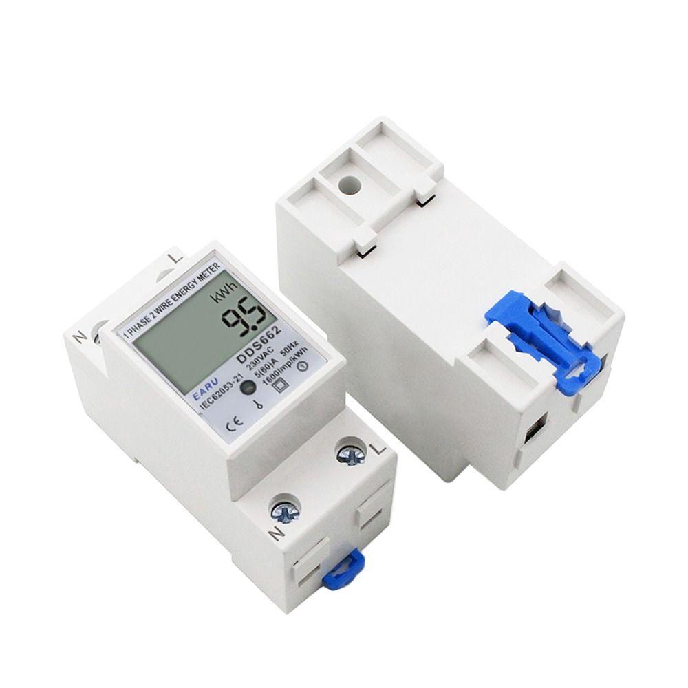 [Elegan] Fase Tunggal Dua Kawat Listrik Meter AC 230 V Voltmeter Ammeter Power Meter Din Rail Energy Meter 50Hz Listrik Din Rail Konsumsi Energi Listrik Meter