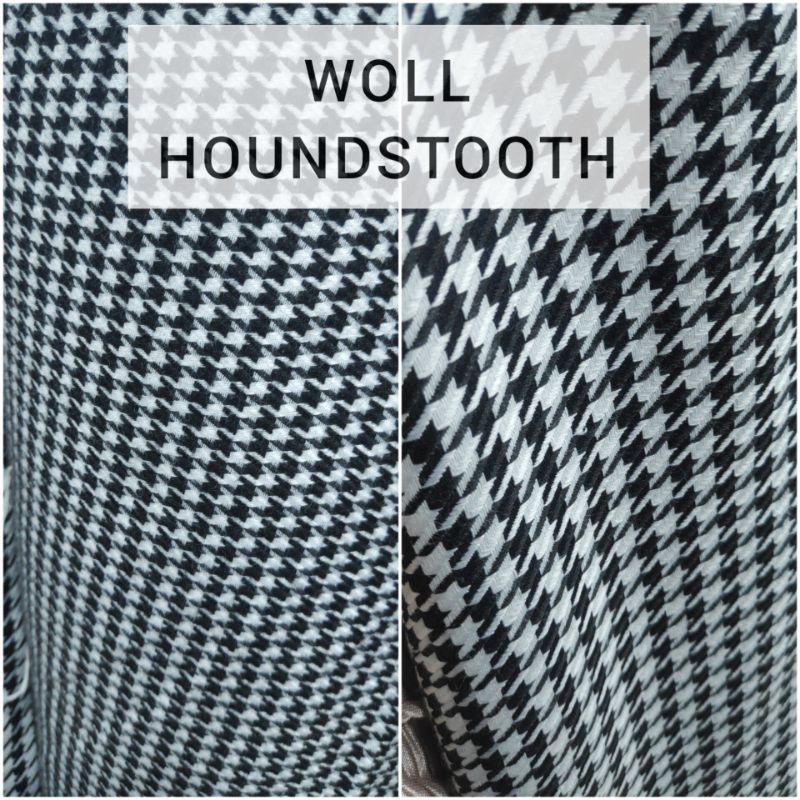 Kain Woll Houndstooth Untu Walang Monochrome