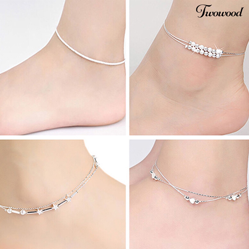 Twowood Anklet Exquisite Adjustable Wanita Bintang Hati Beads Pendant Foot Bracelet Untuk Belanja