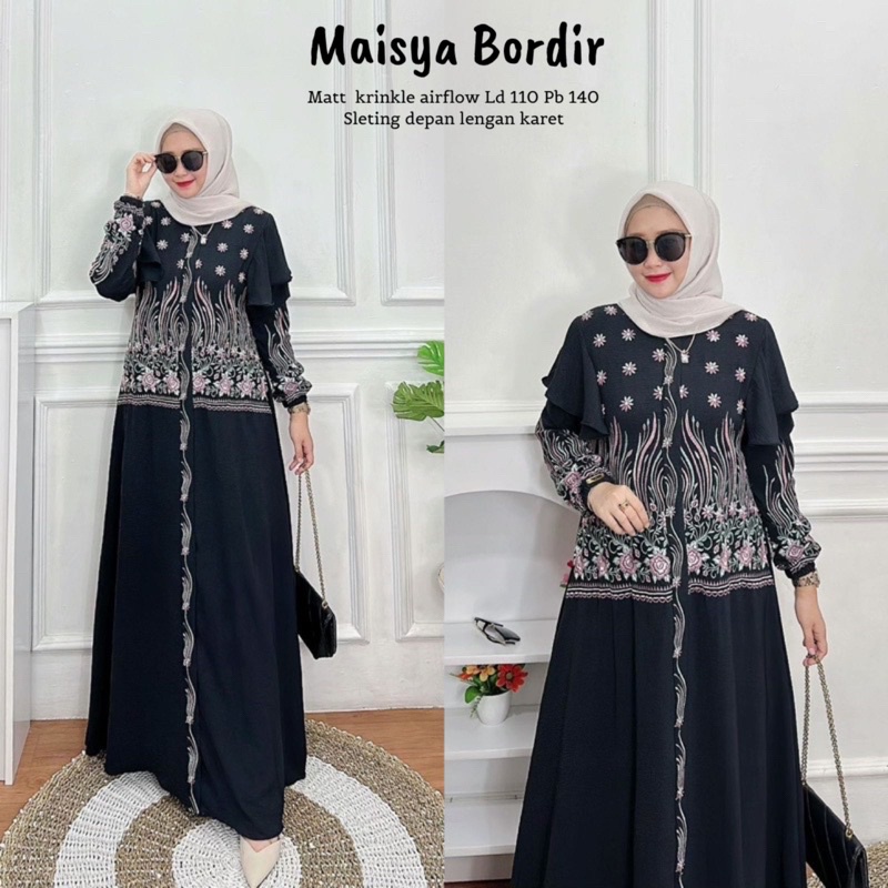 Cod Maisya bordir/gamis murah/gamis cantik/gamis polos/gamis premium/baju muslim/gamis pengajian/busana muslim/gamis kringkle/gamis ibu muda