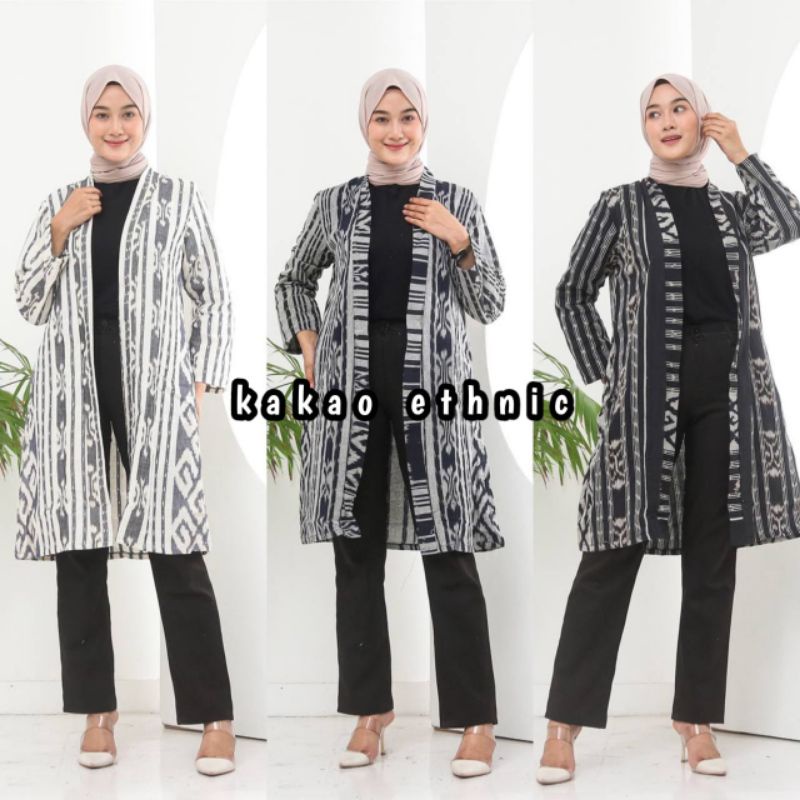 [Ready Stok] Cardigan Toraja series, Long Cardigan Eti, Cardigan tenun Troso, outer tenun ethnic, busana wanita tenun.