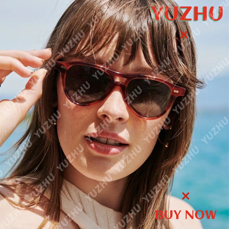 (YUZHU) Gaya Retro Padi Kuku Balok Ganda Putaran Bingkai Kacamata Hitam Desain Gaya Baru Pantai Anti UV Sunglasses