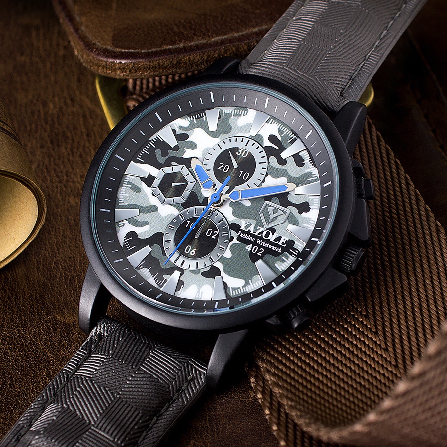 IMPOR ORIGINAL JAM TANGAN YAZOLE 402 MOTIF LORENG DIAMETER 45MM STRAP KULIT SINTETIS