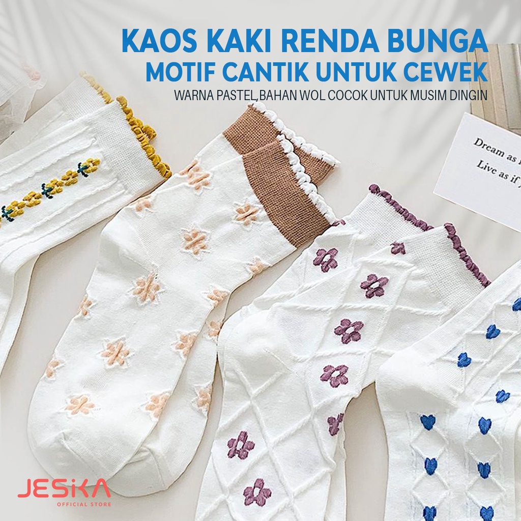 Kaos kaki tipis putih sock fashion anak cewek wanita panjang renda casual lucu etestik motif bunga