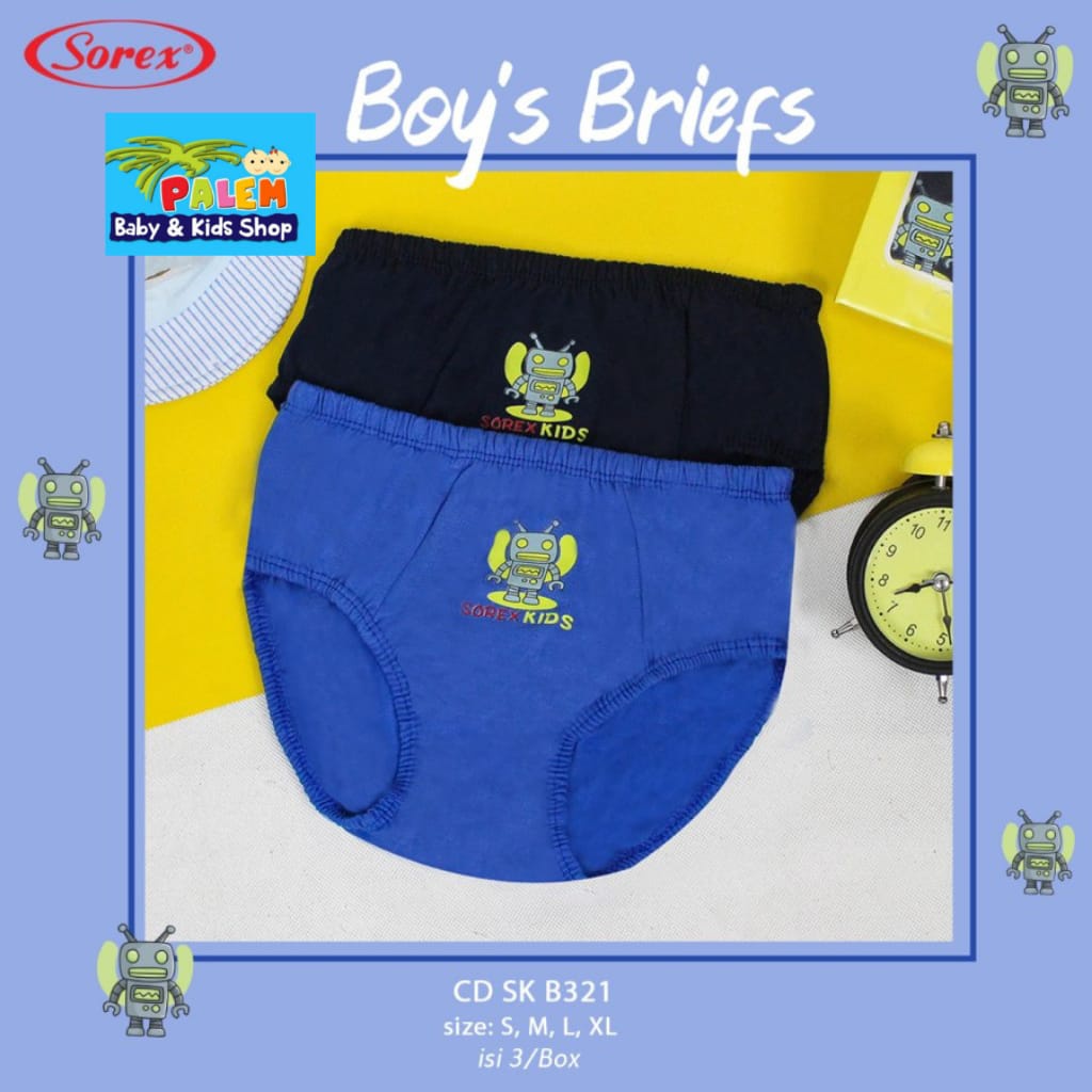 Sorex Kids Celana Dalam Anak Isi 3pcs B321 Celana Dalam Boys Briefs S,M,L,XL