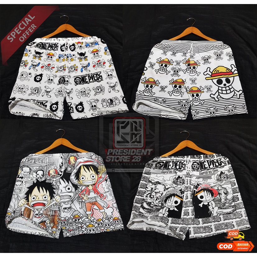 (BANDINGKAN) KOLOR ONE PIECE / BOXER MOTIF ONEPIECE / MOTIF ANIME / CELANA PENDEK SANTAI / BAHAN ADEM / MURAH