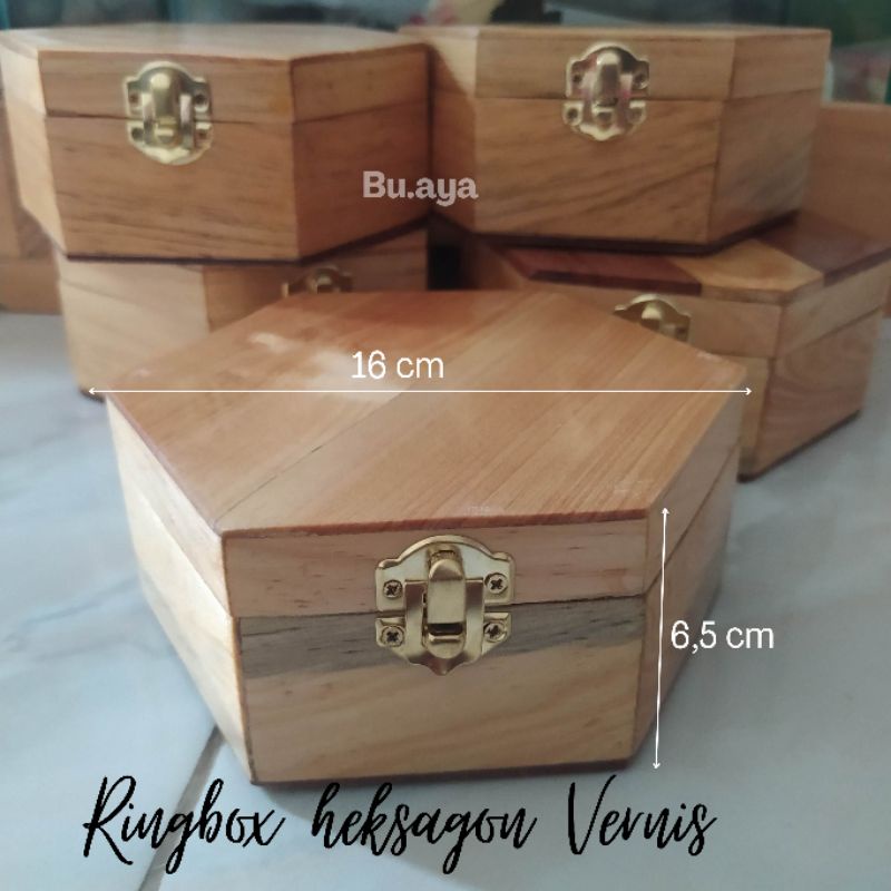 Ringbox Heksagon Kayu kotak Perhiasan