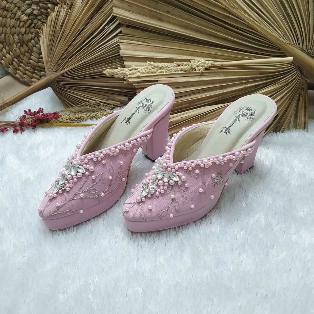 Sepatu wedding pesta cantik Gauri babypink hak tinggi 9cm