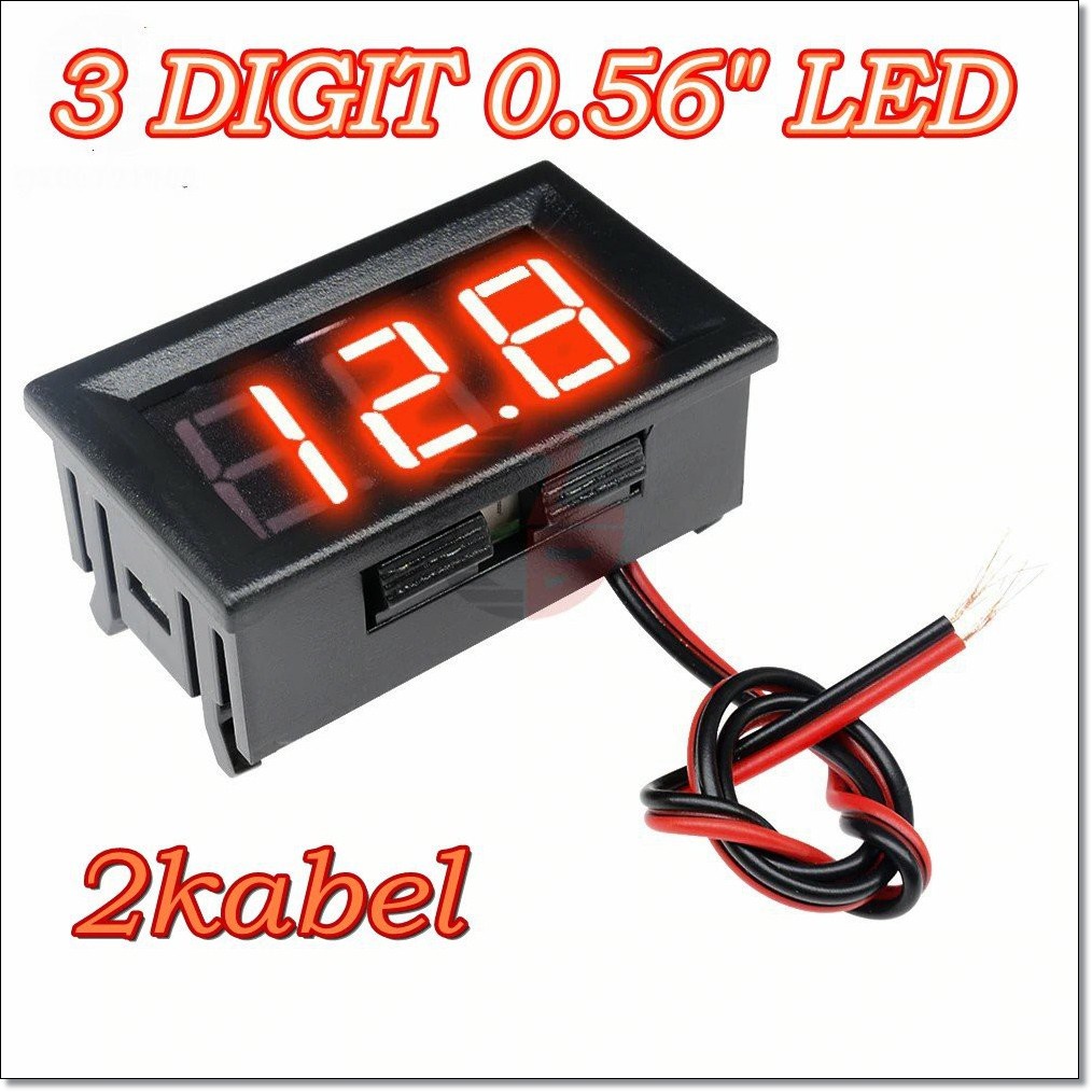 Voltmeter Digital Dengan Frame 4.5v - 30V DC Dua Kabel Led Merah