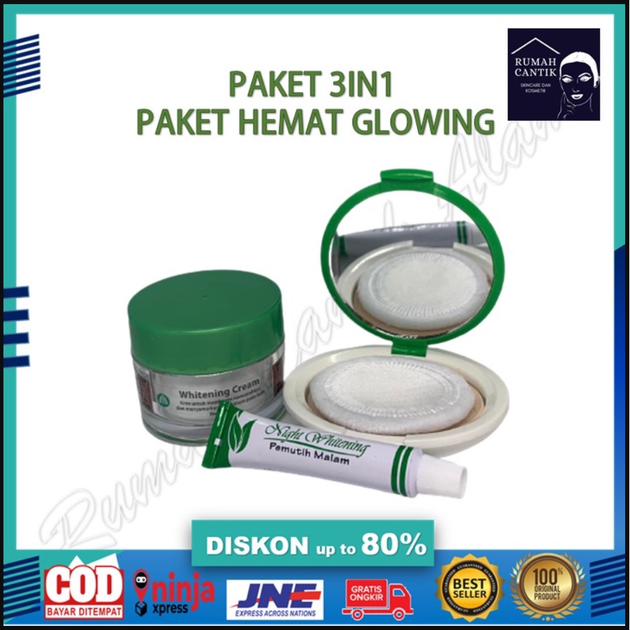 [PAKET 3IN1] SALEP PEMUTIH MALAM + CREAM SIANG + BEDAK PADAT - KHUSUS FLEK, HITAM JERAWAT (ORIGINAL 