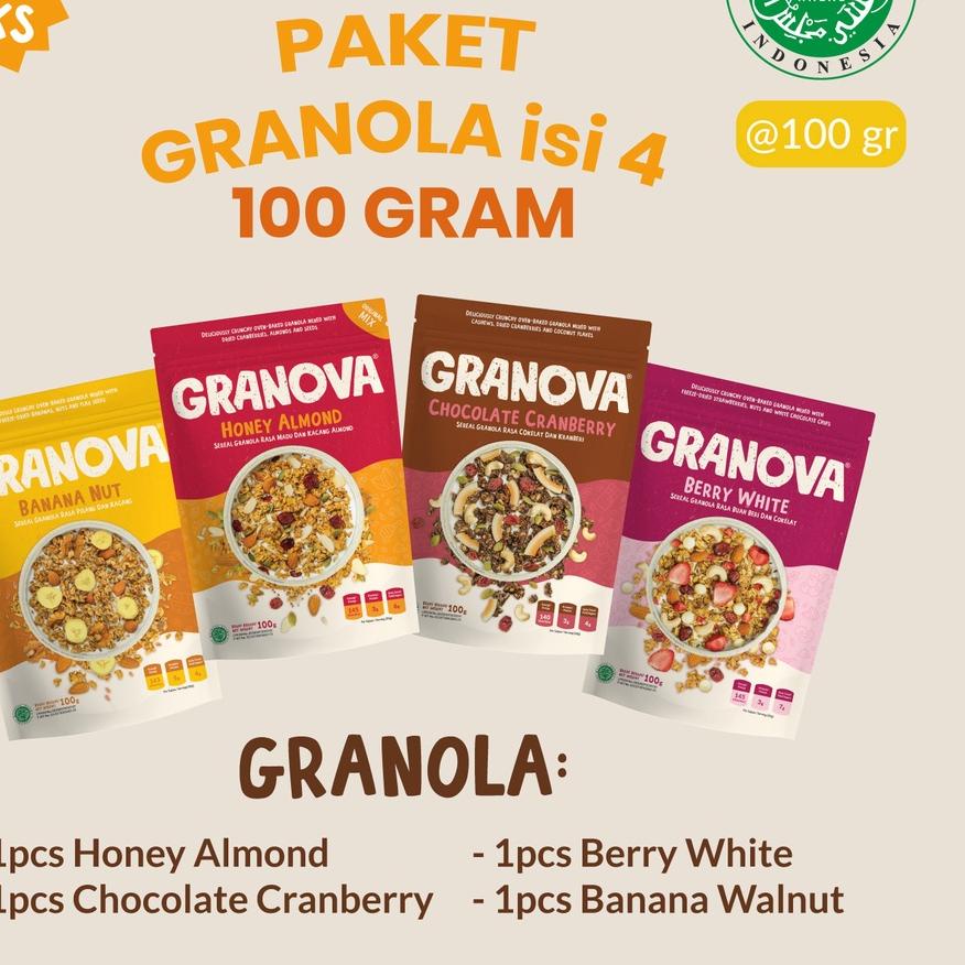 

Sale | KP8 | Granola by Granova Paket 100g - Sereal Granola, Menu Sarapan Sehat Bergizi (Original, Chocolate Cranberry, Banana Walnut, Pumpkin Spice) - Halal