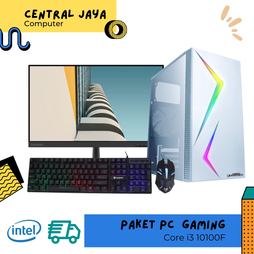 PC Gaming Fullset i3 10100F /  VGA GTX 1050 TI / HDD SSD Ram 8GB / Monitor 24 inch Siap Pakai