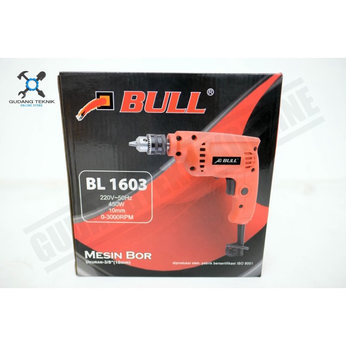 Mesin Bor Tangan Listrik Bolak Balik 10mm 450 Watt BL1603 BULL / Electric Impact Drill Reversible 10 mm 450W BL 1603 BULL