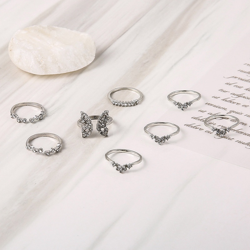 8pcs/set Korea Fashion Cincin Emas Kupu-Kupu Berongga Mutiara Cincin Jari Rings Untuk Aksesoris Perhiasan Wanita