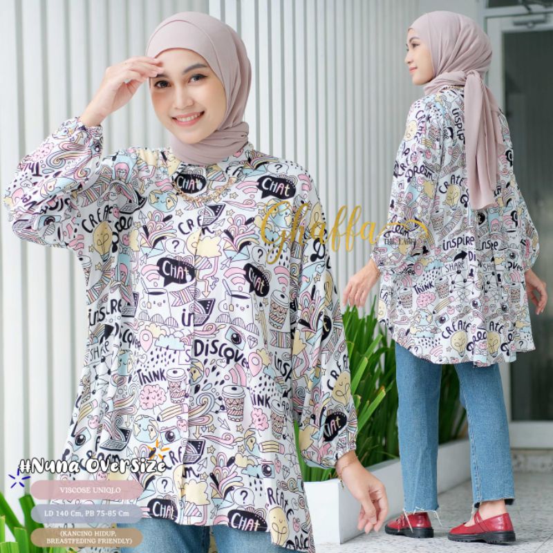 Atasan Wanita Oversize LD 140 XXXXL Nuna Kyomi Extra Jumbo Ori Tulus Signature Blouse Kemeja Terbaru