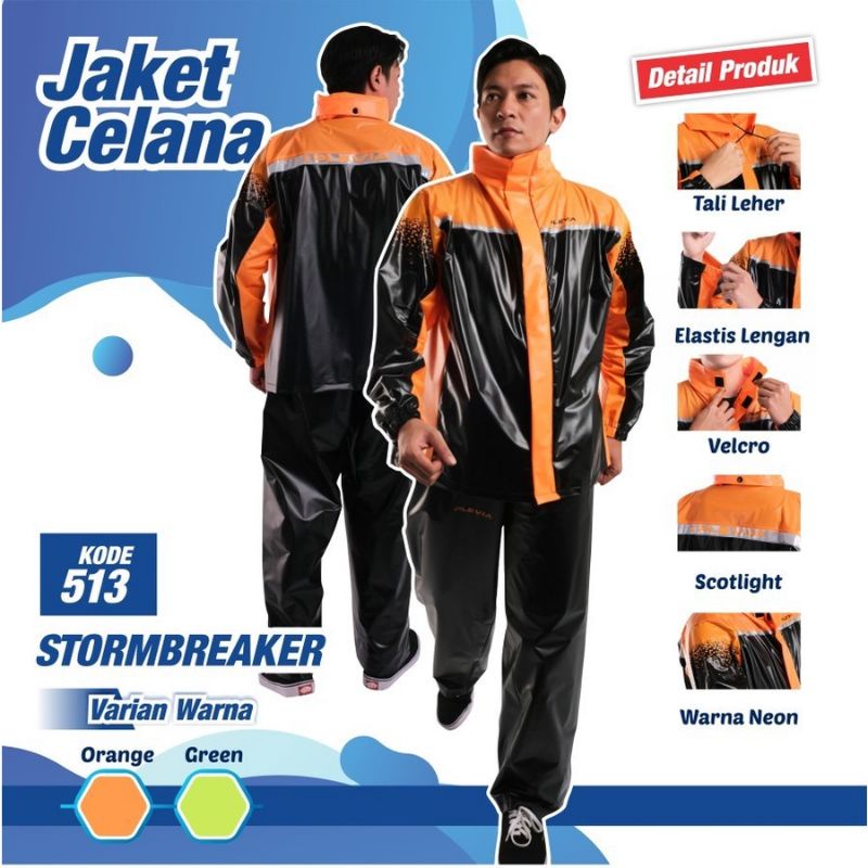 Jas Hujan Jaket Celana Storm Breaker 513 PLEVIA - Mantel Mantol Setelan Jumbo Pria Wanita Dewasa