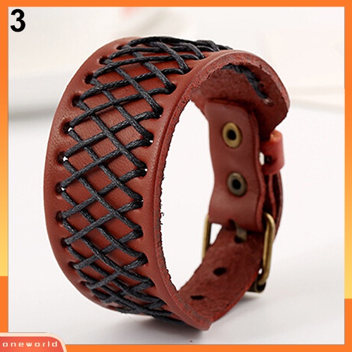 {oneworld} Gelang Kulit Kepang Lebar Gaya Punk Pria Wanita Bangle Retro Gelang Cuff Bracelet