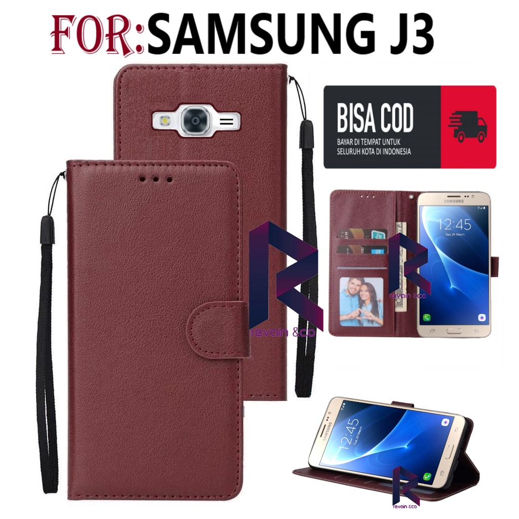 CASE SAMSUNG J3 FLIP WALLET LEATHER KULIT PREMIUM SARUNG BUKA TUTUP KESING HP FLIP CASE SAMSUNG J3