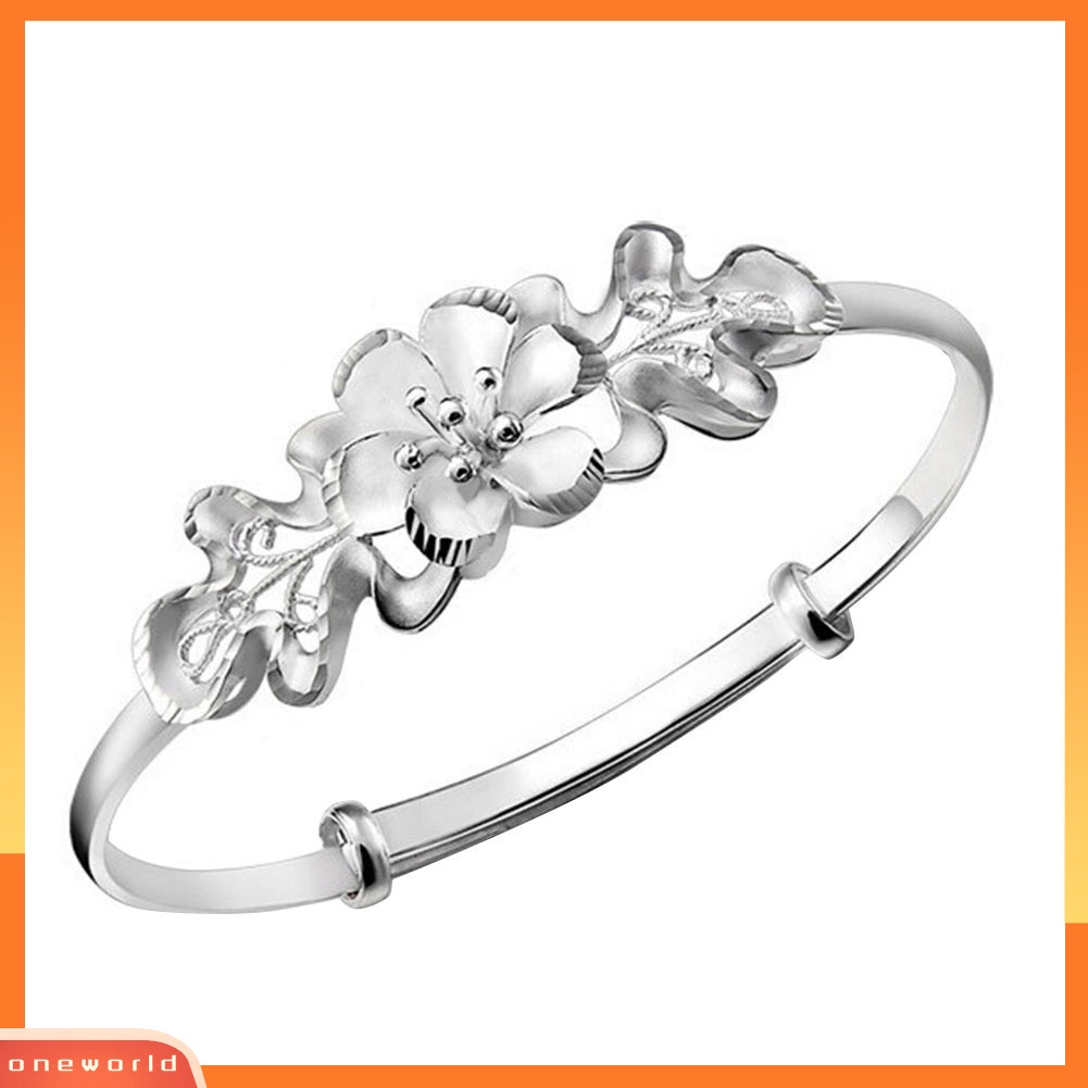 {oneworld} Fashion Bunga Adjustable Cuff Bangle Woman Perak Disepuh Gelang Tangan Perhiasan