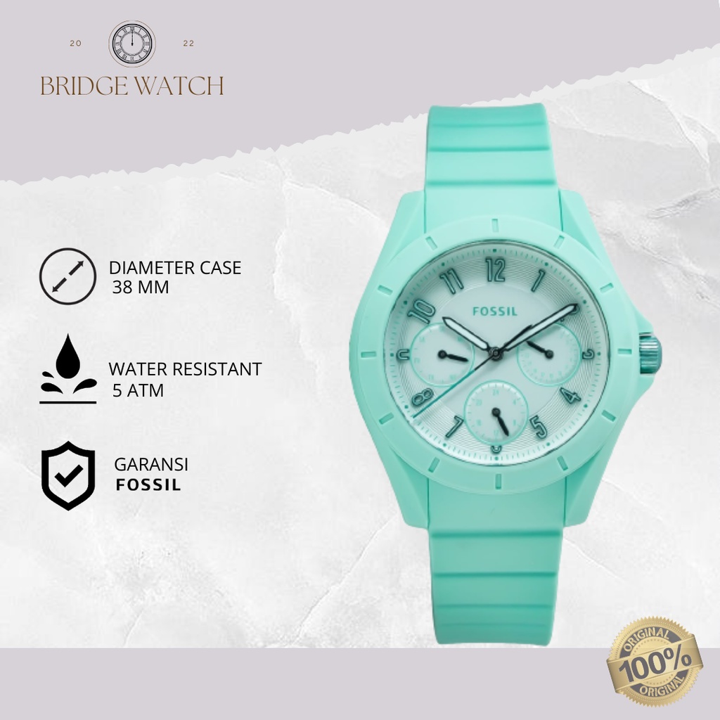 Jam Tangan Wanita Fossil Poptastic ES4189 Original Analog Chronograph Soft Blue Rubber Strap Silicon