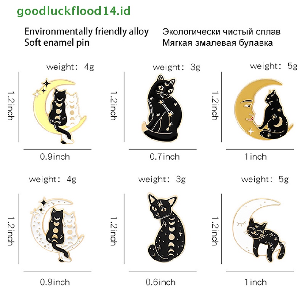 [GOOGFOUR] Witch Cats Enamel Pin Custom Fase Bulan Penyihir Kucing Bros Tas Kerah Pin Hitam [TOP]