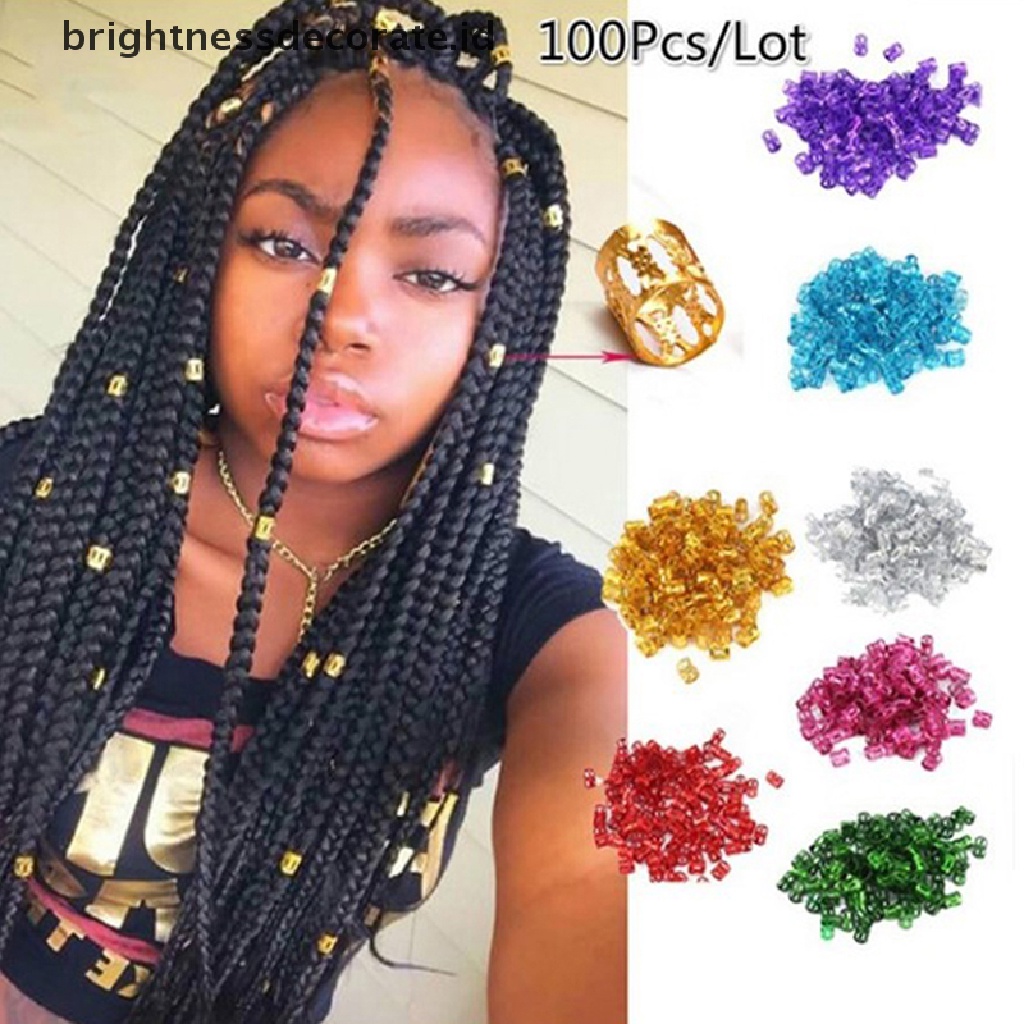 [Birth] 100 Pcs Manik-Manik Kepang Rambut Dapat Disesuaikan Gimbal Beads Braid Rings Manset Klip Tabung [ID]