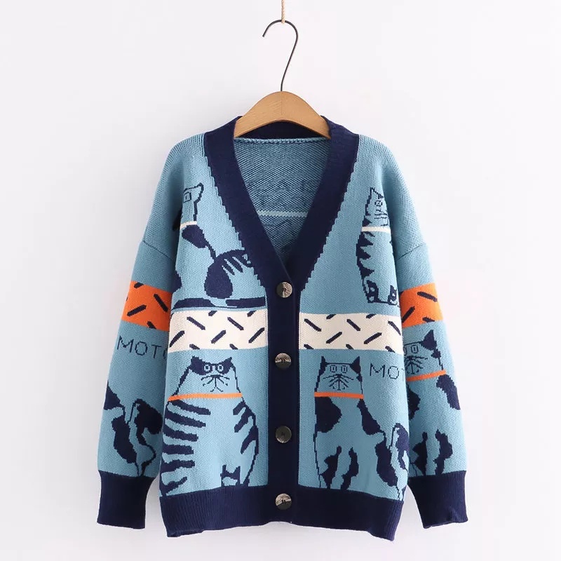 TokoMilkan - Cardigan Rajut Wanita Premium Kitty Cardy Motif Kucing | Cardy Rajut Cewek KOMPUTER