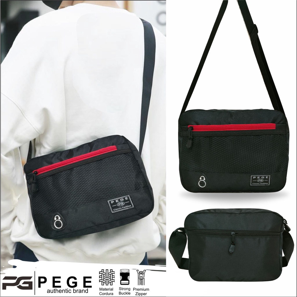 Tas Selempang Bahu Pria PEGE Enver Model Simpel Hitam - PG 8949