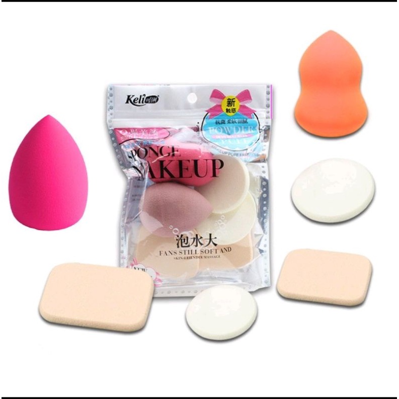 Spons Make Up Set 6 IN 1 Beauty Blender Sponge Bedak Isi 6 Pcs Powder Puff Foundation Makeup Puff Wajah Kemasan Plastik Import