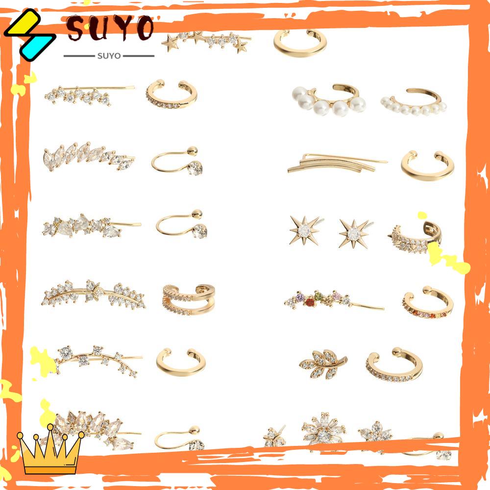 Suyo Anting Stud Wanita Bungkus Stud Klip Berlian Imitasi Ear cuff