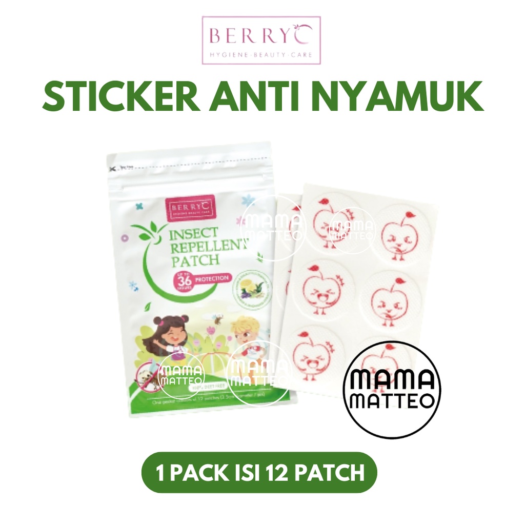 BERRYC Mosquito &amp; Insect Repellent Sticker 1 Pack Isi 12 Patch / Berry C Tempelan Stiker Anti Nyamuk &amp; Serangga Bugs Tahan Lama 36 Jam / Bahan Alami Non Toxic / BANDUNG