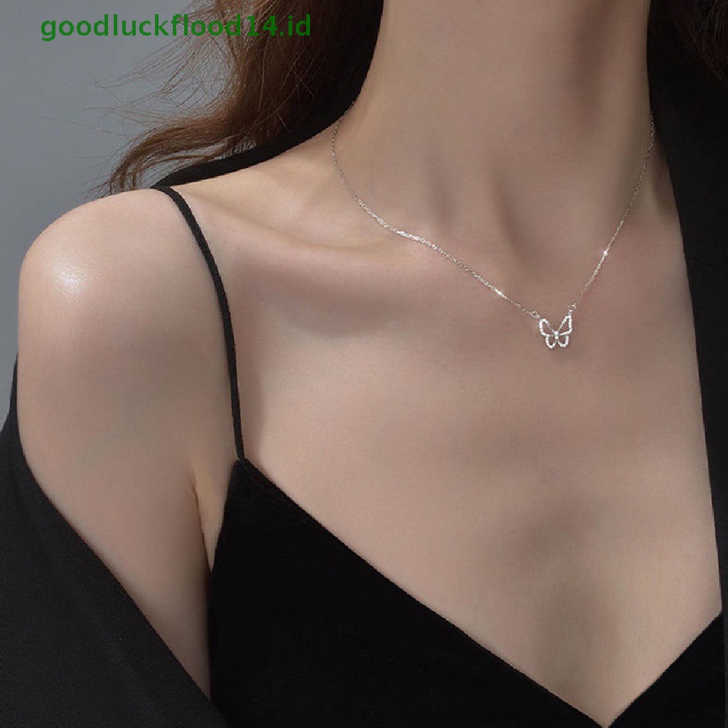 [GOOGFOUR] Kalung Liontin Kupu-Kupu Yang Indah Kalung Rantai Silver Kristal Elegan Untuk Wanita Perhiasan Aksesoris Hadiah [TOP]