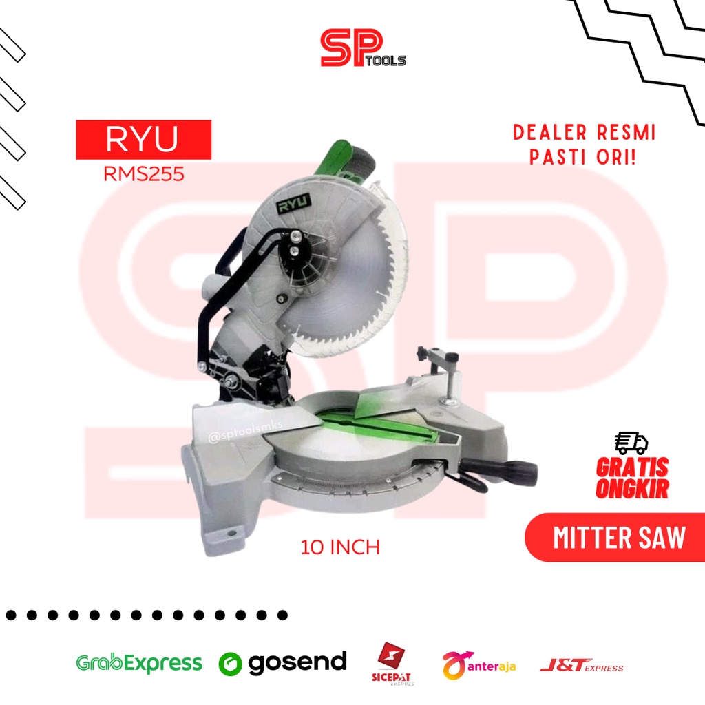 MESIN MITER SAW SLIDING POTONG ALUMINIUM KAYU 10" RYU RMS 255 RMS255  RYU RMS255