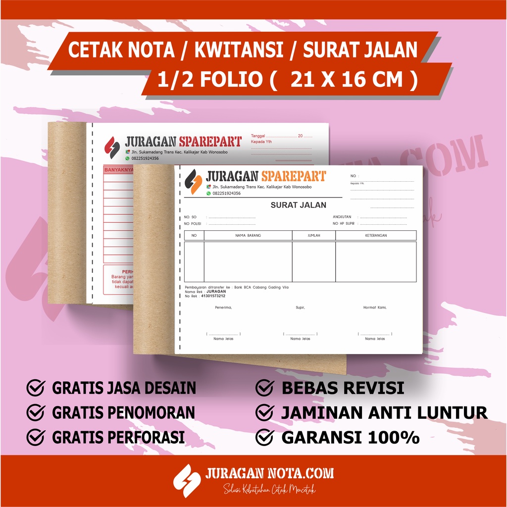 

CETAK NOTA CUSTOM 1 PLY 1/2 FOLIO / KWITANSI 1 PLAY / SURAT JALAN CUSTOM 1 PLAY ( BEBAS DESAIN )