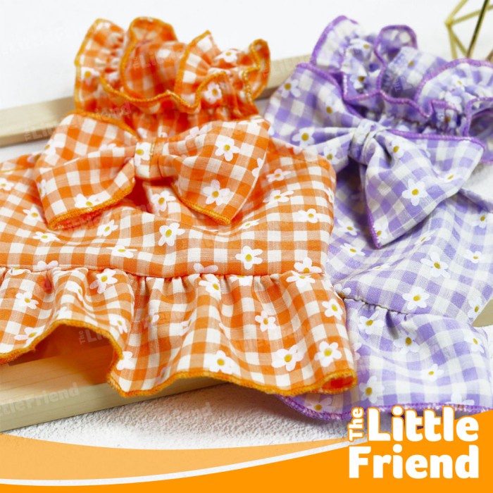 Baju Dress Skirt Anjing Kucing Motif Plaid Kotak Bowknot Daisy Flower