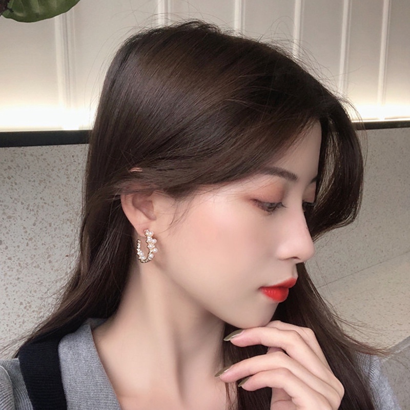 Mutiara Buatan Elegan Luka Logam Twist Hoop Earrings Baru Fashion Perhiasan Pesta Aksesoris Manis Untuk Wanita