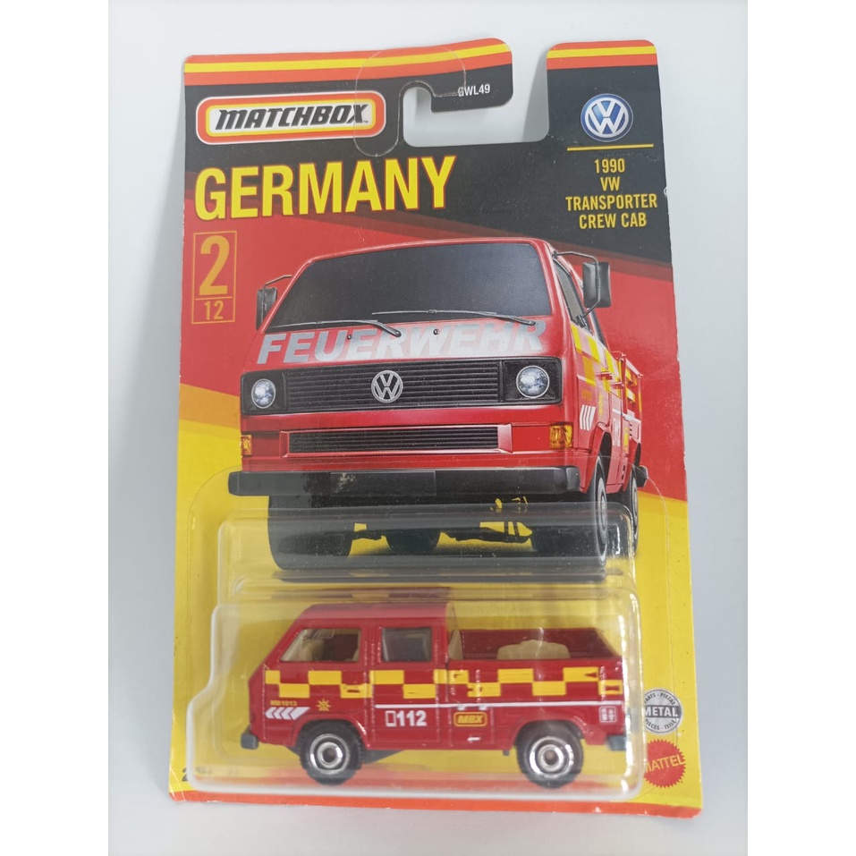 Matchbox - 1990 VW Transporter Crew Cab Red Germany Volkswagen
